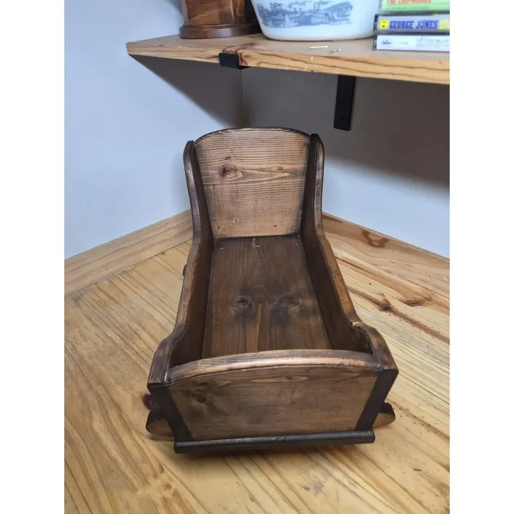 Vintage Brown Solid Wood Baby Doll Rocking Cradle/Bed , 20
